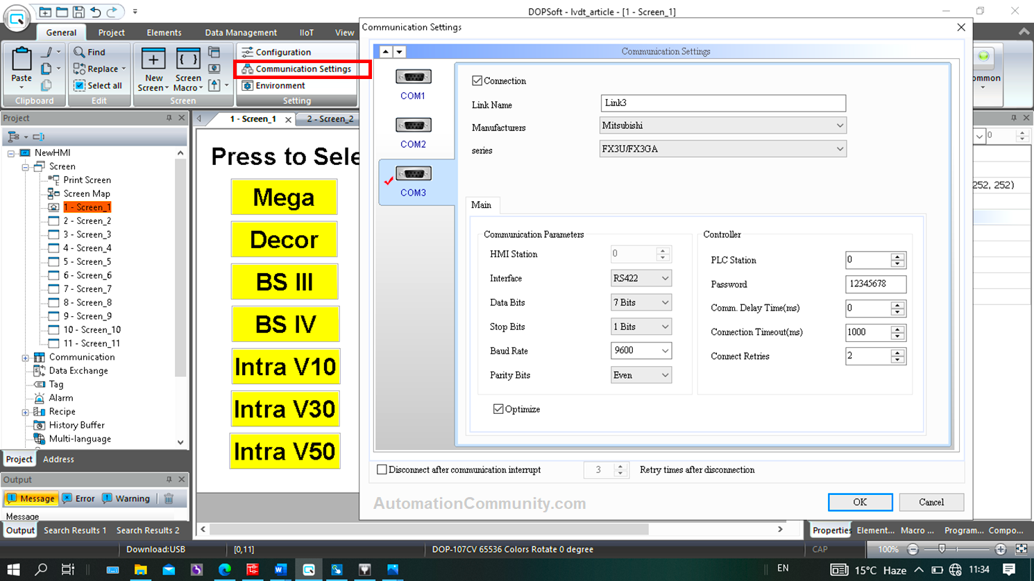 Configuring HMI DOPSOFT
