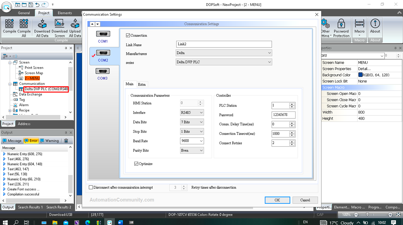 Delta DVP PLC Serial Communication