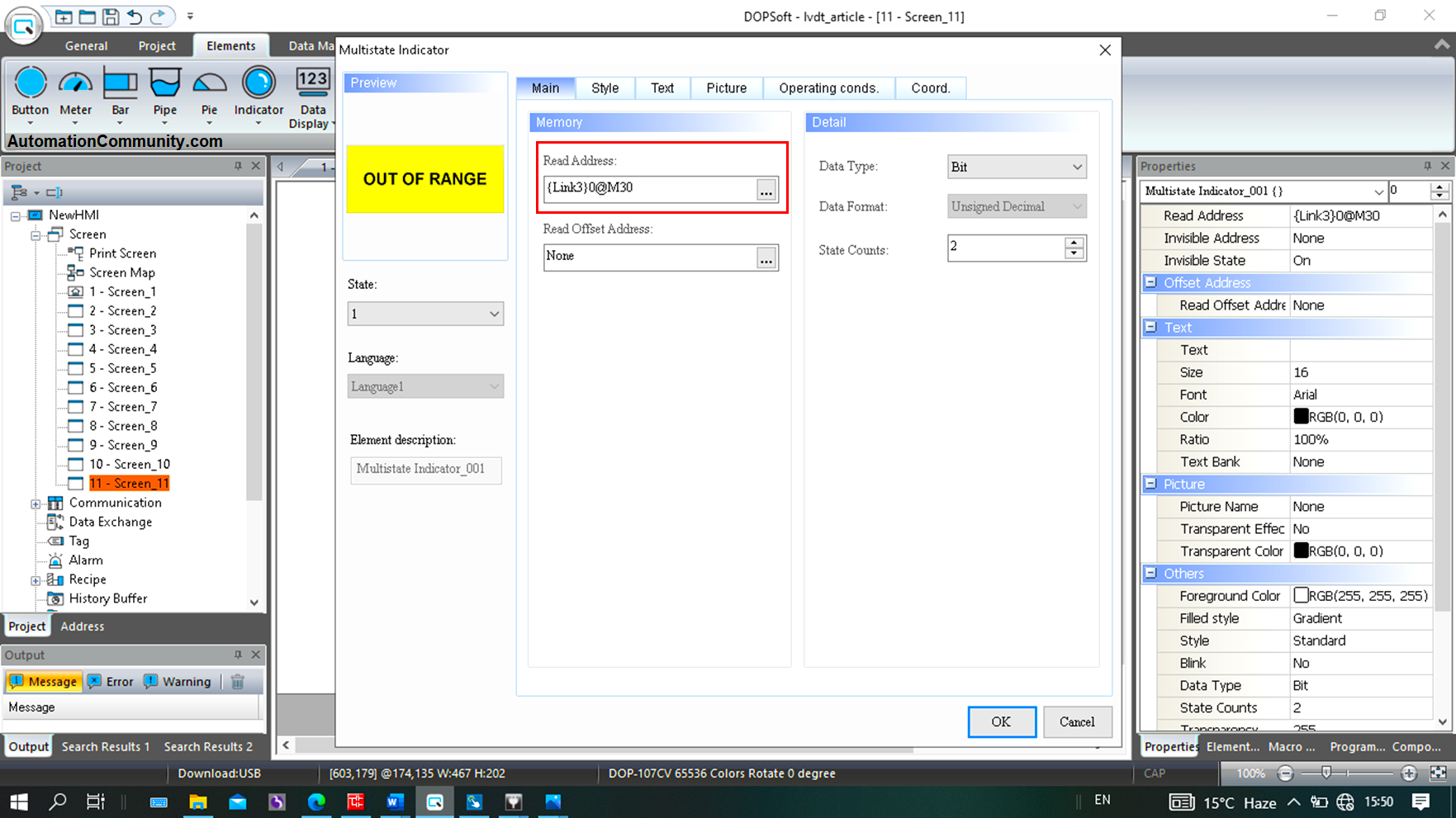 Out of Range Display in HMI