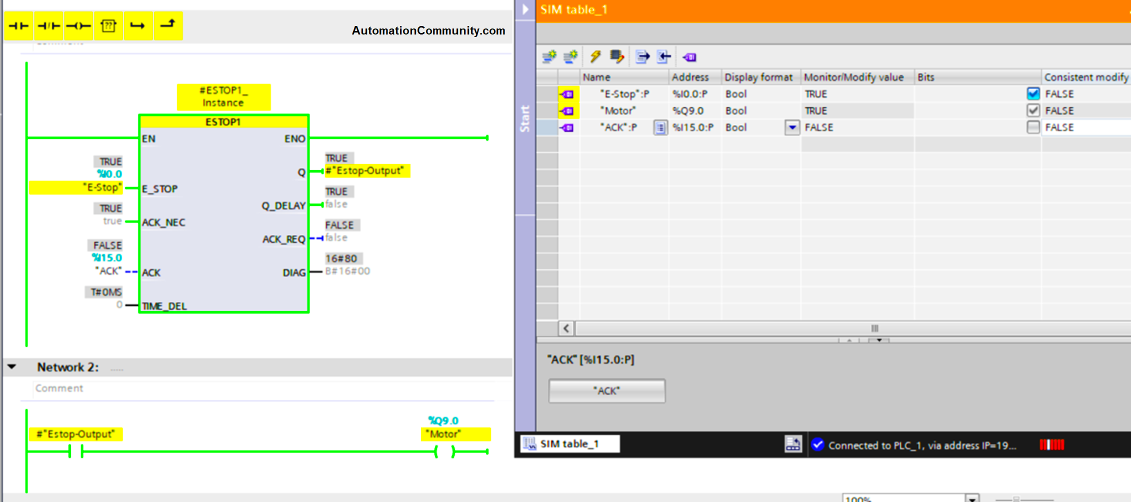 PLCsim and emergency block windows