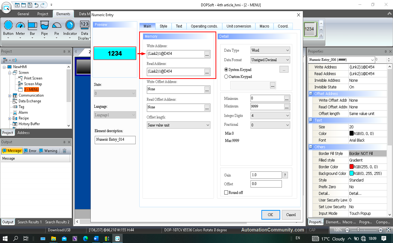 Write Address in HMI